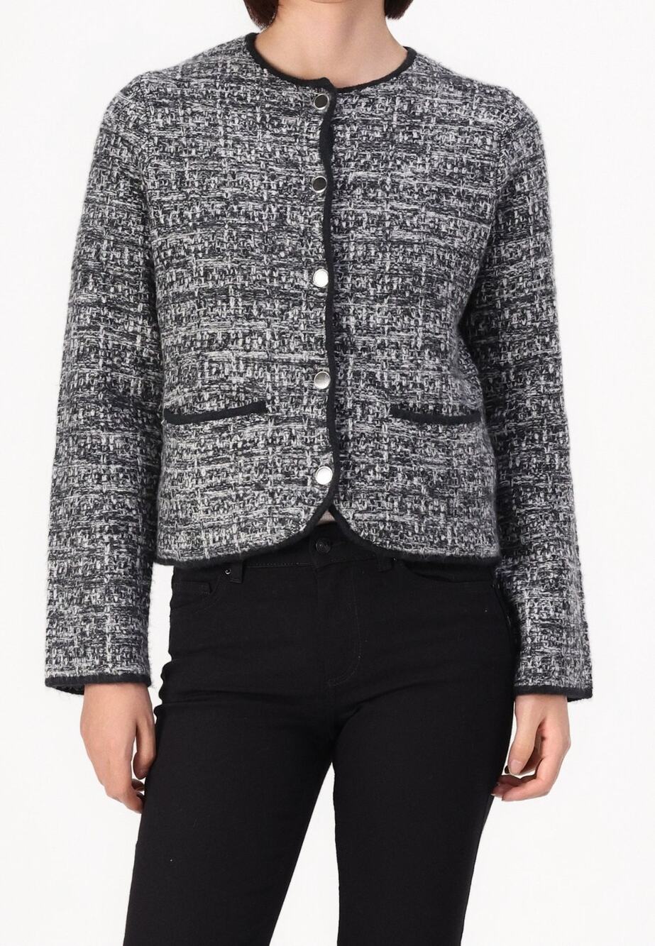 Abercrombie & Fitch Collarless Tweed Jacket Women's M Black Gray NWT Silver